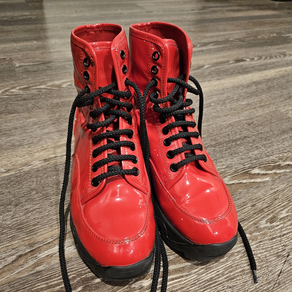 IRI NYC Red Patent Leather Lace-Up Boots
